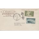 H.E. Wilson & Co. North Hollywood California 5/2/1946 Marines at Iwo Jima & Merchant Marine stamps used Please use hand stamp and cancel lightly