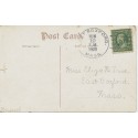 East Boxford Doane cancel 1909 on Postcard Lexington MA Soldiers Monument card has small tear