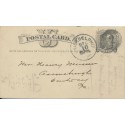 Philadelphia PA 1874 4 circles 2 Fancy cancel on Postal card note to brother sent shoes by Adams Express