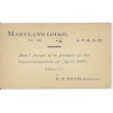 Baltimore Marlyland Lodge No. 120 A.F. & A.M. EH Read meeting notice on postal card