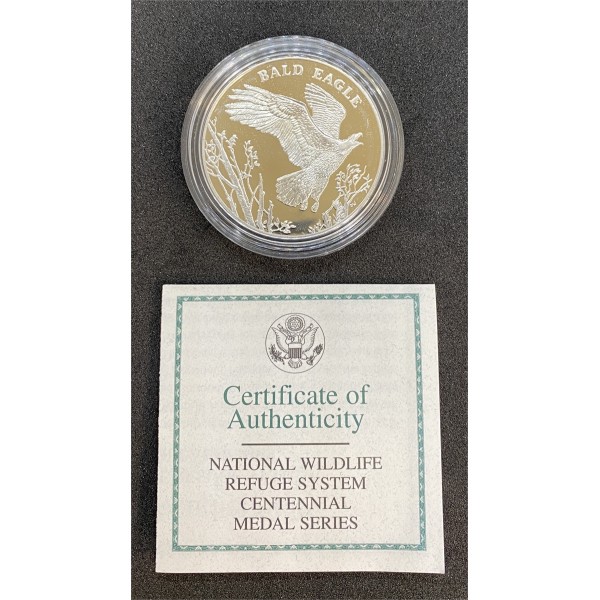 United States Mint Wildlife Refuge Series Bald Eagle Theodore Roosevelt on back Proof 90% silver 26.73 grams in case with cert and plastic holder