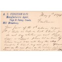 A.S. Ferguson & Co. Manufacturers Agent Toys New York 1894 Postal card