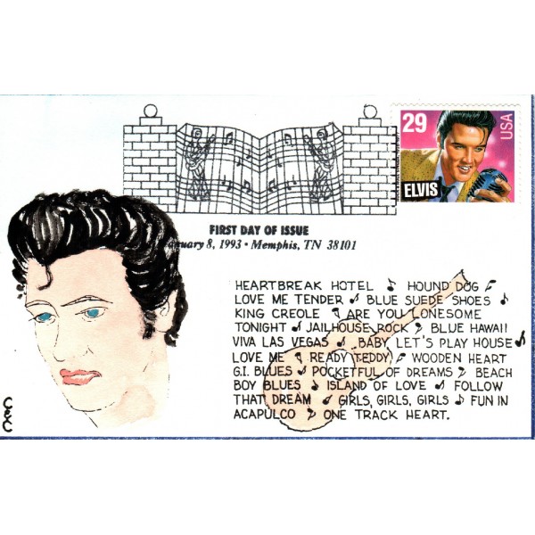 #2721 Elvis Presley Rock & Roll Hand Painted C&C cachet First Day cover
