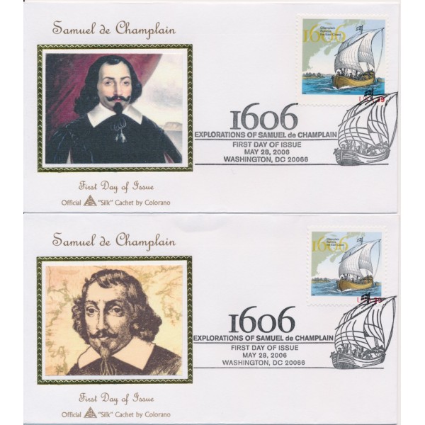 #4073 Samuel de Champlain set of 2 Colorano Silk cachet First Day covers Washington DC