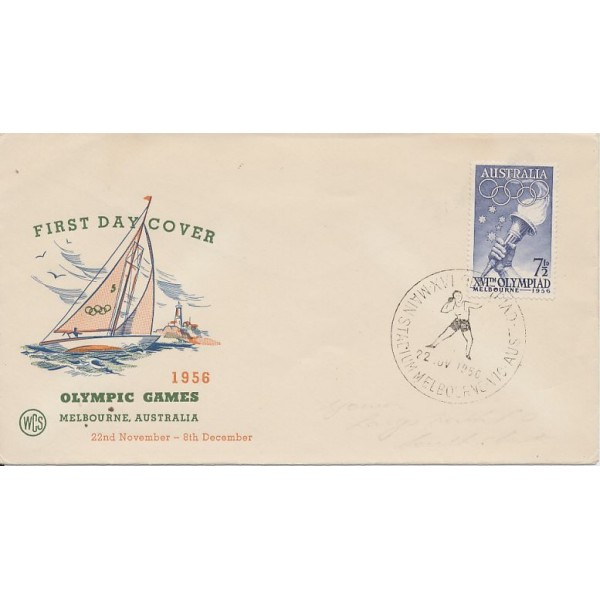 Australia XVIth Olympiad Melbourne 1956 First Day cover WCS cachet scarce Pictoral cancel