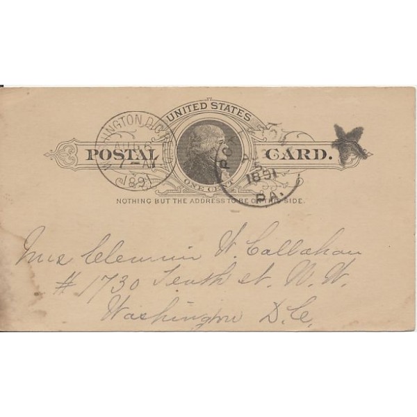 Washington DC 1891 International Machine cancel & Pottstown PA Star postal card
