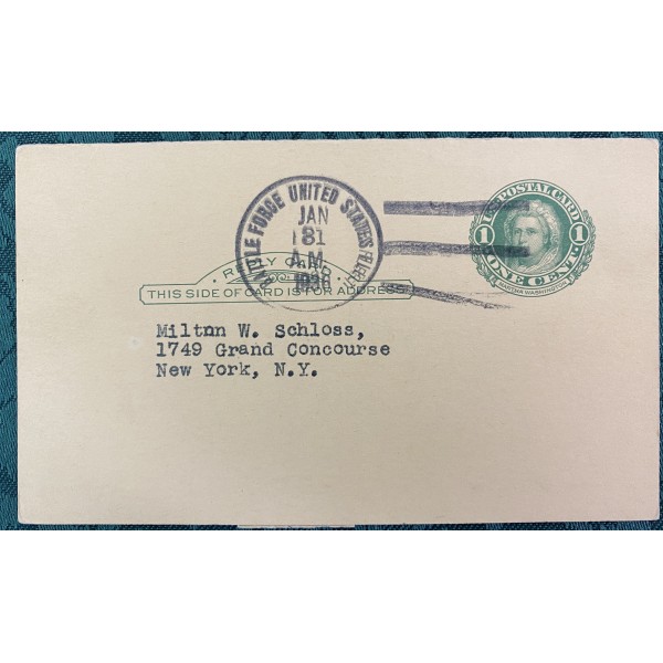 Battle Force United States Fleet 1/8/1936 cancel on postal card to New York