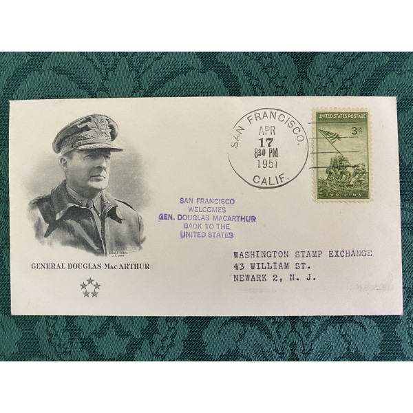 San Francisco CA  welcomes General Douglas MacArthur back to the States 4/17/1951 Artcraft Marines at Iwo Jima stamp