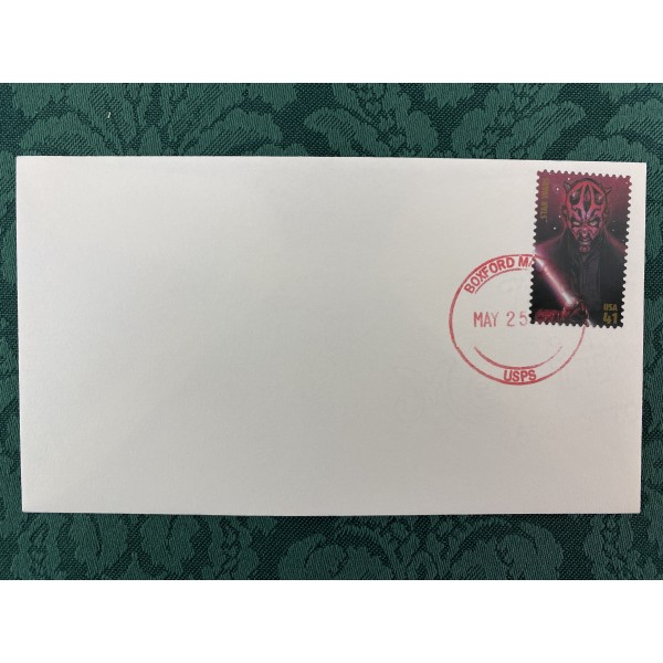 #4143K Darth Maul Star Wars 30th uncacheted First Day cover Boxford Massachusetts unofficial cancel only 5 made with this cancel Rare 5/25/2007