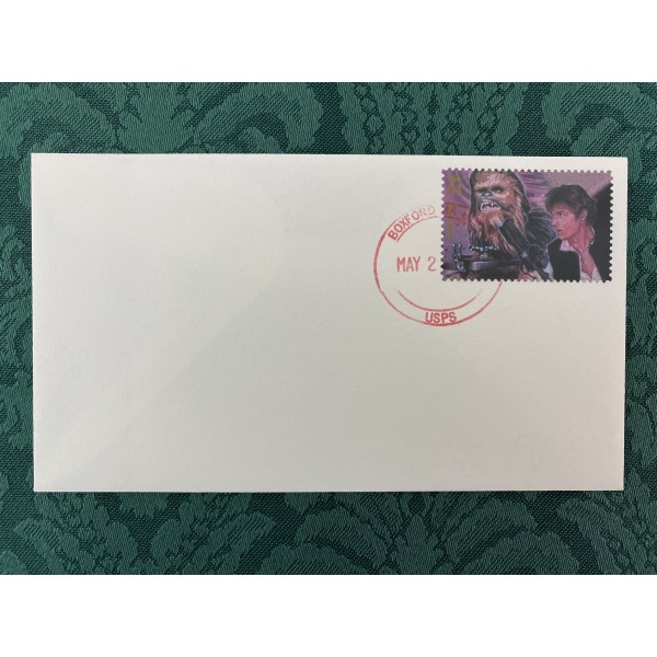 #4143L Chewbacca & Han Solo Star Wars 30th uncacheted First Day cover Boxford Massachusetts unofficial cancel only 5 made with this cancel Rare 5/25/2007