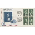 #1113 Block of 4 Abraham Lincoln 1st Lincoln SOciety of Philately cachet First Day cover