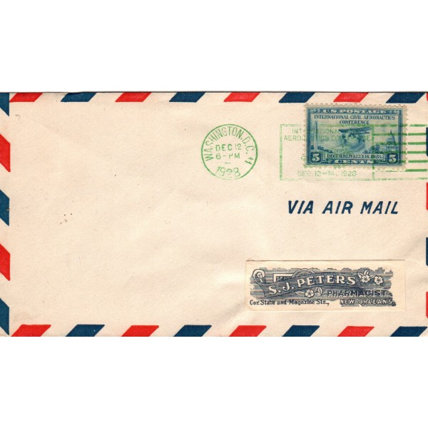 #650 5c Int. Civil Aeronautics Conference S.J. Peters Pharmacist New Orleans label First DAY COVER