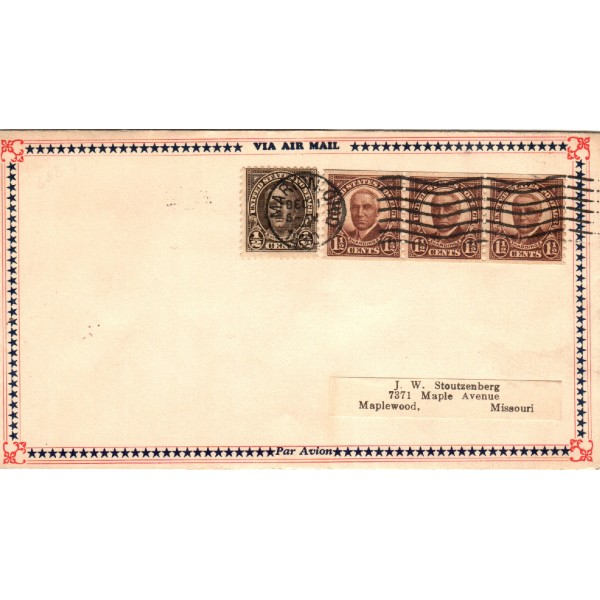 #686 Coil strip of 3 1 1/2c WARREN G. Harding combo Stoutzenberg airmail envelope cachet First Day cover 