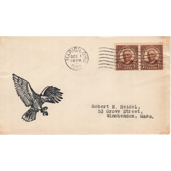 #686 Coil pair 1 1/2c WARREN G. Harding Eagle Unknown cachet First Day cover 