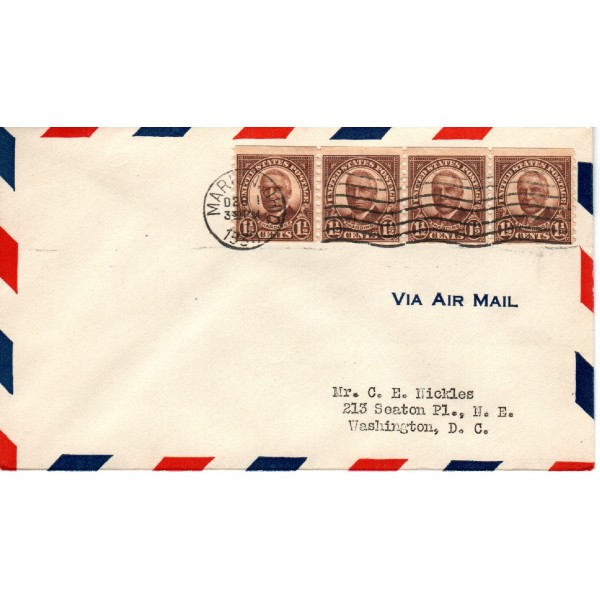 #686 Strip of 4 1 1/2c WARREN G. Harding C.E. Nickles serviced First Day cover Airmail envelope