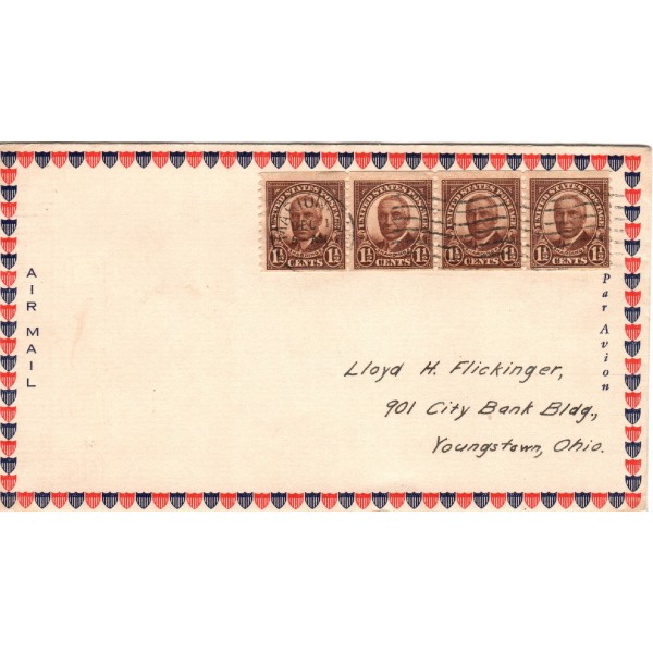 #686 strip of 4 1 1/2c WARREN G. Harding Stoutzenberg Shield Airmail envelope First Day cover 