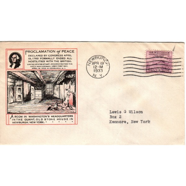 #727 Washington's Headquarters Newburgh NYHarry Ioor cachet First Day cover