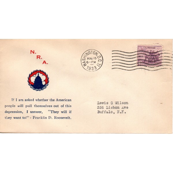 #732 NRA National Recovery Act Rice cachet First Day cover