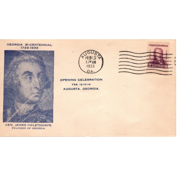 #726-38 General Oglethorpe Unknown cachet 2nd Day cover Atlanta GA for Augusta Bicentennial