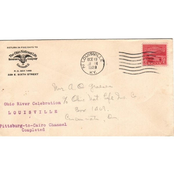 #681 Ohio River Canalization Ohio National Life corner & RSC cachet First Day cover