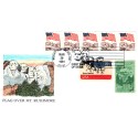 #2523 PNC#4 strips of 5 combo Flag over Mount Rushmore Hand Painted Rowe cachet First Day cover only 30 made