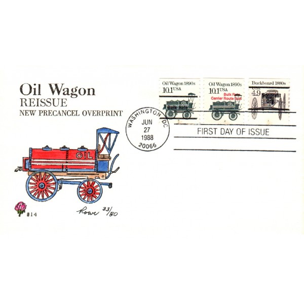 #2130a Precancel PNC#1-2 combo Oil Wagon Hand Painted Rowe cachet First Day cover only 80 made