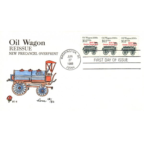 #2130 Precancel overprint PNC#2 Oil Wagon Hand Painted Rowe cachet First Day cover only 80 made