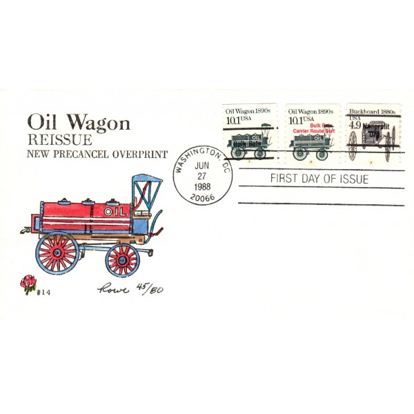 #2130a Precancel overprint PNC#2 combo Oil Wagon Hand Painted Rowe cachet First Day cover only 80 made