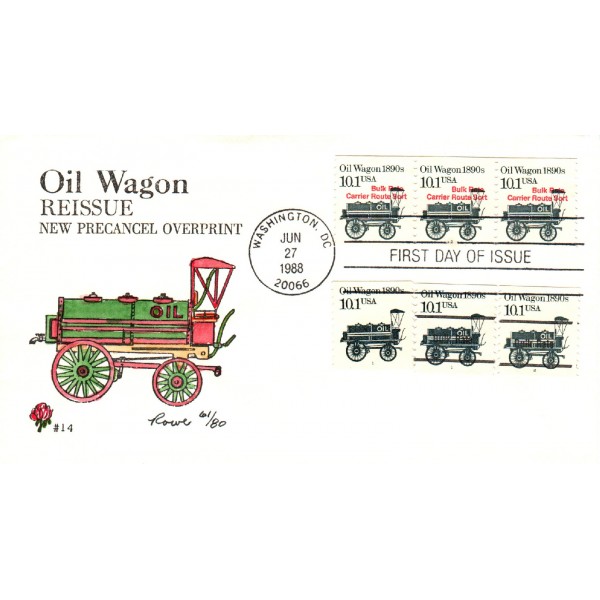 #2130 & #2130A PNC#1 & 2 combo Oil Wagon Hand Painted Rowe cachet First Day cover only 80 made