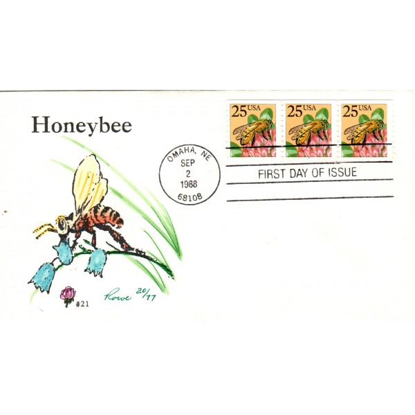 #2281 PNC#1 Honeybee Hand Painted Rowe cachet First Day cover only 77 made