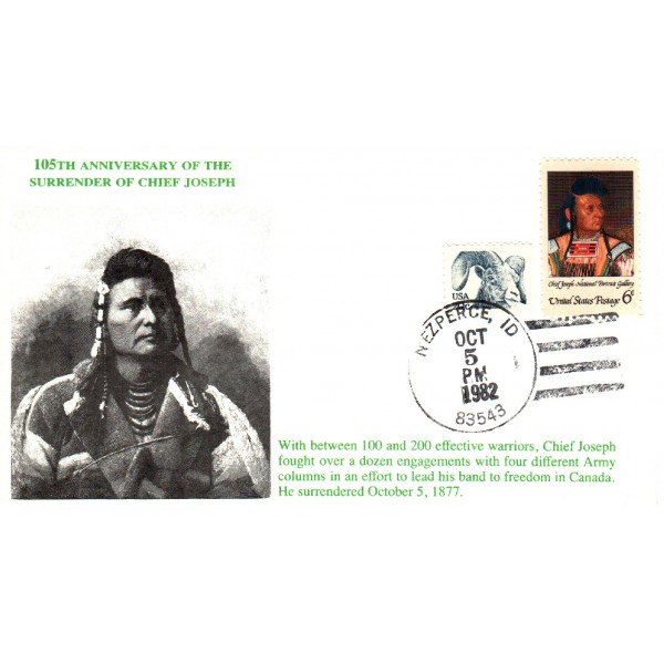 105th Anniversary of the Surrender of Indian Chief Joseph KMC Ventures cachet variety #2 Event cover