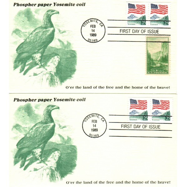 #2280a Flag over Yosemite set of 2 Combo KMC Ventures cachet First Day Covers