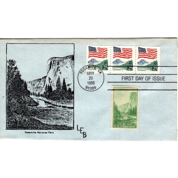 #2280 PNC#2 Flag over Yosemite Combo Hand Made LEB cachet First Day Cover
