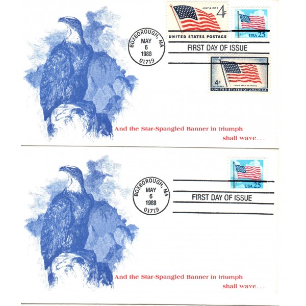 #2278 Flag Old Glory Clouds set of 2 KMC Ventures cachet First Day Covers