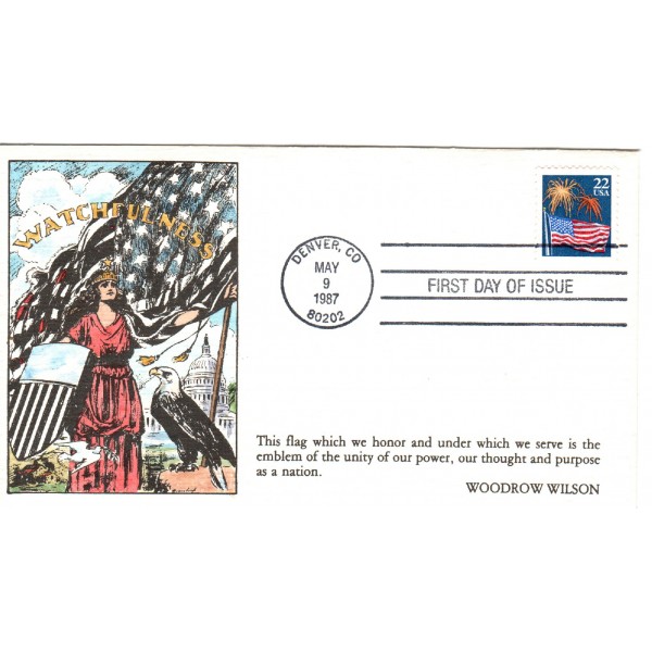 #2276 Flag & Fireworks Hand Colored KMC Ventures cachet First Day Cover