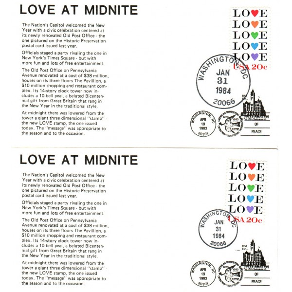 #1951 20c Love at Midnite cachet lot of 11 First Day covers with different unofficial cancels