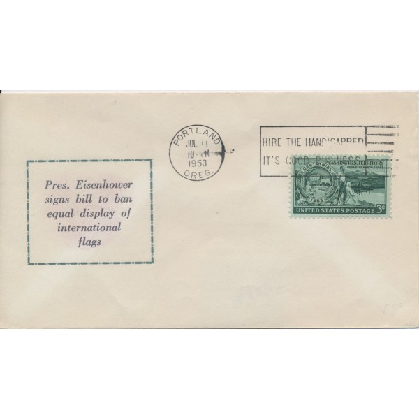 7/11/1953 President Eisenhower signs equal display bill Lints Patriotic cover only 10 made very scarce