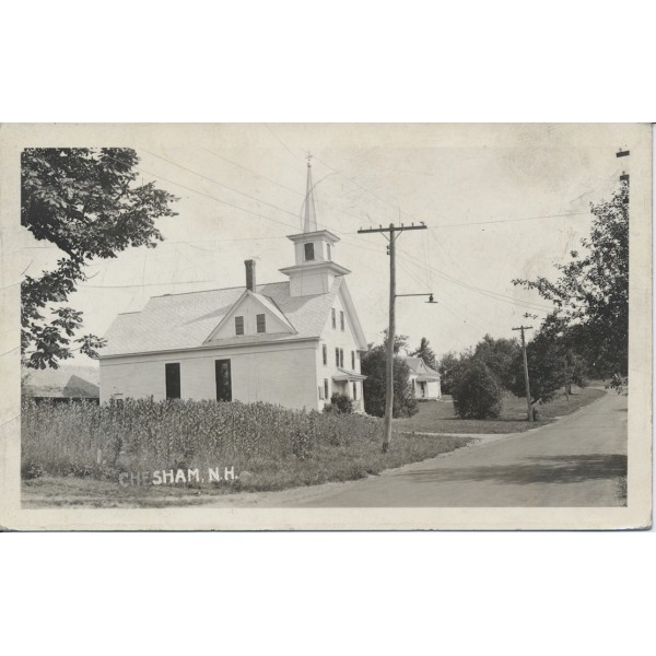 Chesham New Hampshire real photo postcard Church 1937 Keene cancel 