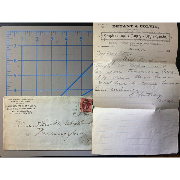 Bryant & Colvin Staple & Fancy Dry Goods Rutland Vermont with Letter 1890
