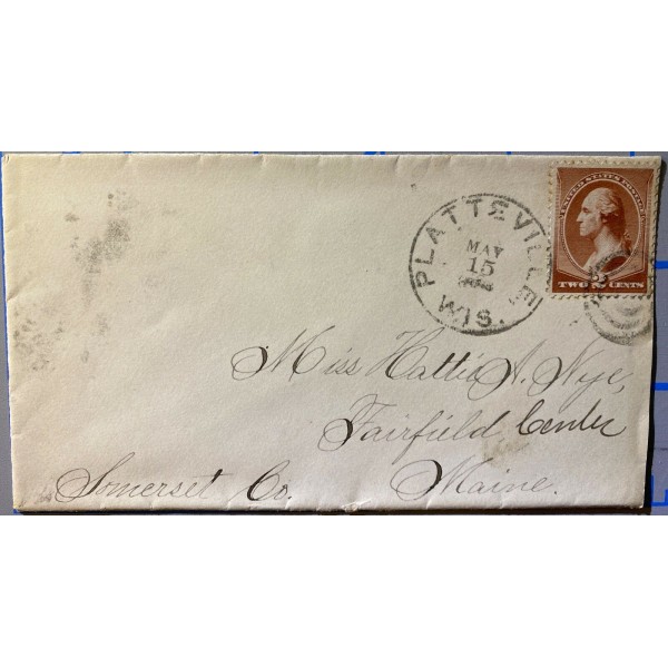 Platteville Wisconsin cancel on cover with Waterville Maine back cancel wedges