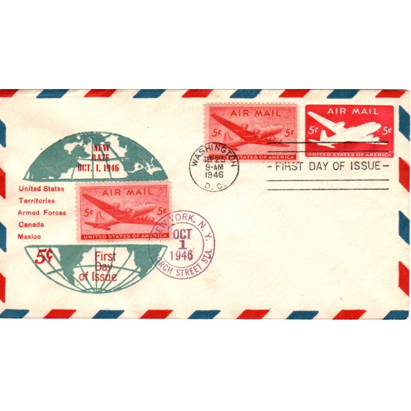 #UC14 5c Plane Airmail combo Thermographed Sanders cachet First Day cover 5c Airmail
