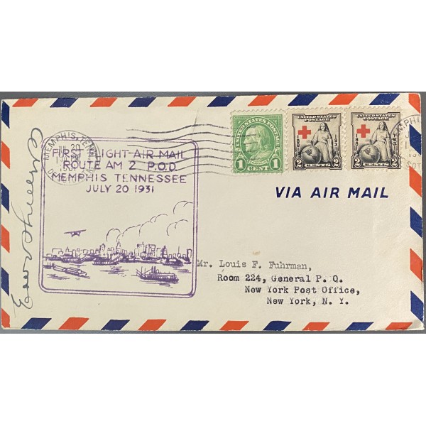 First Flight Air Mail Air Mail AM2 POD Memphis Tennessee 1931