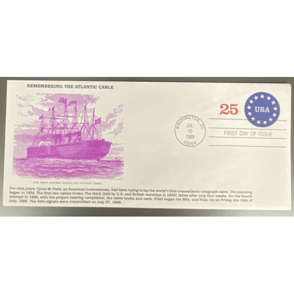#U611 25c USA Ring of Stars KMC Ventures cachet First Day cover Remembering the Atlantic Cable design