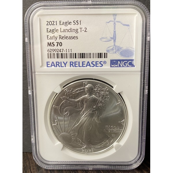 2021 American Eagle $1 Type 2 early release MS70 35th Anniversary NGC grade variety label #2