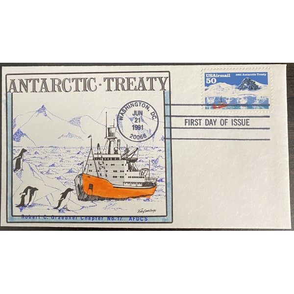 #c130 50c Airmail 1961 Antarctic Treaty Hand Colored Geerlings / Graebner cachet First Day cover
