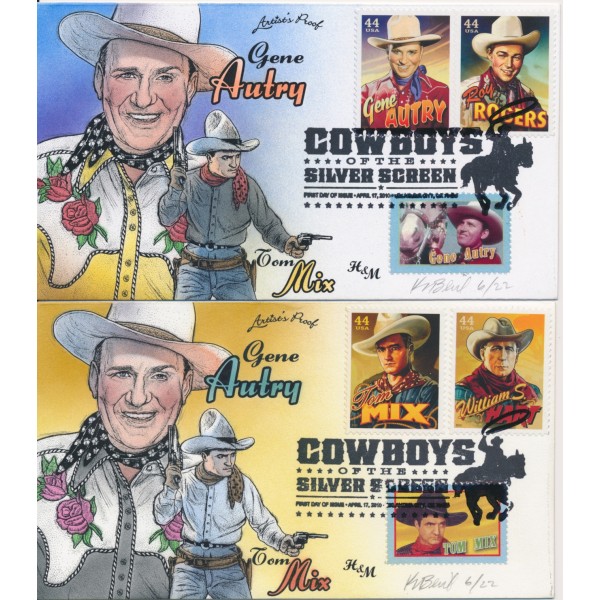 #4446-9 Cowboys of the Silver Screen set Painted Bevil cachet Proof 22 made