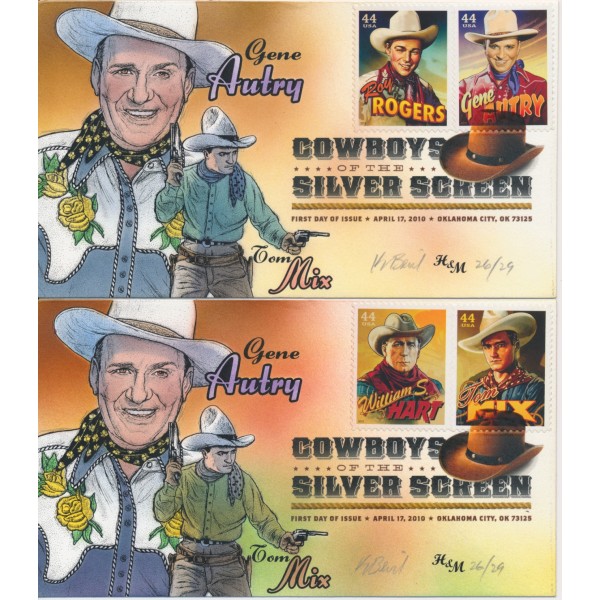 #4446-9 Cowboys of the Silver Screen set Painted Bevil cachet DCP cancel 6 made