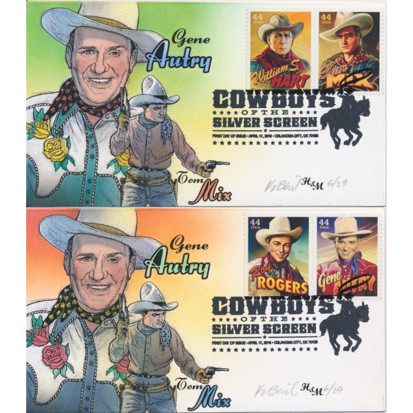 #4446-9 Cowboys of the Silver Screen set of 2 Hand Painted Bevil cachet 29 made