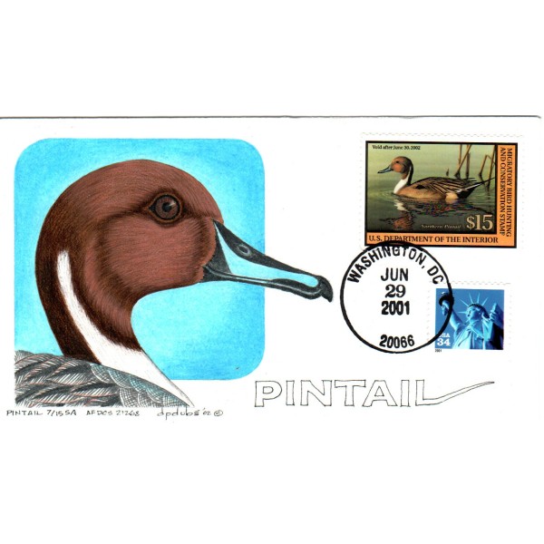 #RW68 2001 Federal Duck cover Hand Drawn & Painted David Dube cachet First Day cover