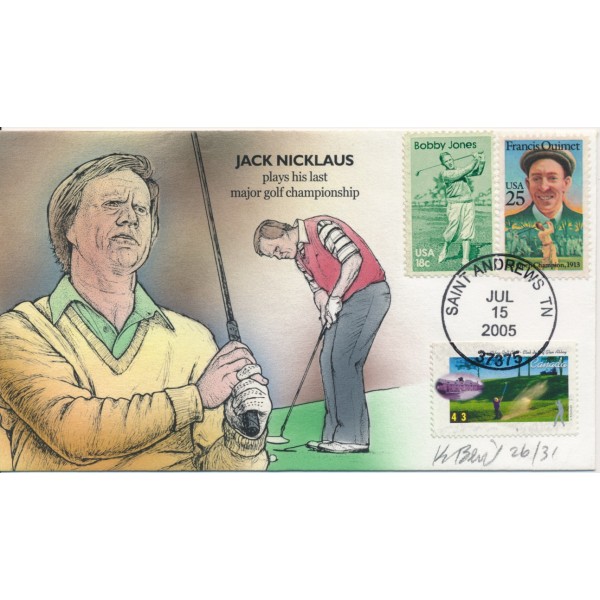 Jack Nicklaus Final Round Majors Golf HP Bevil cachet 31 made Stamp Variety #2